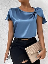 billige Tanks og camisole til kvinner-Kvinnes Camisole Tank Top Ensfarget Elegant Stilren Kortermet V U-ring Regular Topper Bryllupsgjest Arbeid Svart Rosa Marineblå Grønn Khaki Sommer Vår