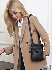 cheap Crossbody Bags-Women&#039;s Vintage Faux Leather Crossbody Bag - Multi-Pocket Crossbody Bag for Travel, Work and Leisure Black Brown Green