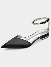abordables Officiel-chaussures de mariage chic en satin noir avec bride à la cheville en cristal – bout pointu, talon bas, parfaites pour les mariages et les occasions élégantes