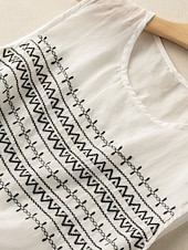 رخيصةأون قمصان مزيفة أساسية-نسائي قميص قمصان قطنية كتان بلوزة كتان قطني صناعي طباعة هندسي أساسي كاجوال بدون كم رقبة عالية مدورة قمصان عادية مناسب للبس اليومي أبيض كاكي رمادي الصيف