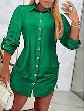 cheap Casual Dress-Women&#039;s Mini Dress Sexy Dress Elegant Daily Regular Fit Solid Color Long Sleeve V Neck Wine Fuchsia Green Dark Blue Fall