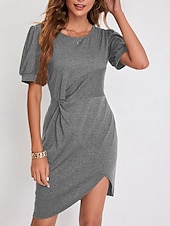 abordables Robe Simple-Robe Mini Femme Robe Portefeuille Robe T-Shirt Robe Tee Robe Unie Robe Bodycon Décontractée Vacances Travail Ville Ajustement Régulier Graphique Manches Courtes Col Rond Noir Blanc Vin Vert Été