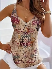 billige Tanks og camisole til kvinner-Kvinners Camisole Tank Top Grafisk Stilig Uformell Uten ermer Stropp Regular Tops Daglig Trykk Khaki Sommer