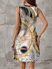 tanie Sukienki boho-Damskie Sukienka mini Sukienka A line Letnie sukienki Sukienka z odkrytymi ramionami Codzienny Urlop Codzienny Regularny Graficzny Kolorowy blok Bez rękawów Karbowana szyja Czarny Lato