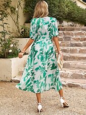 tanie Sukienka Sztuka i Design-Sukienka midi dla kobiet gorsetowa sukienka sukienka w kształcie litery A wakacyjna casual codzienna wakacyjna regularna z grafiką krótki rękaw dekolt w serek czarna jasna zieleń czerwona niebieska