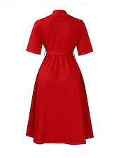 preiswerte Einfaches Kleid-Damen Midikleid blusenkleid A Linie Kleid Elegant Ausgefallene Arbeit Regular Fit Glatt Halbe Ärmel Hemdkragen Rote Königliches Blau Aprikose Sommer