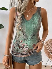 cheap Graphic Tank-Women's Camisole Tank Top Floral Ethnic Casual Sleeveless U Neck Regular Tops Daily Print Green Summer