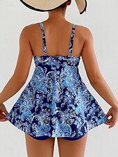billiga Badessor-Dam Badkläder Tankini 2 st Pojkeben Baddräkt Öppen rygg Hög midja Semester Standkläder Paisley V-hals Ärmlös Baddräkter