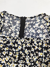 preiswerte Blumenkleid-Damen Midikleid Corsagenkleider A Linie Kleid Milchmädchen-Kleid Kleid mit Puffärmeln Urlaub Urlaub Casual Täglich Regular Fit Blumen Graphic Kurzarm Quadratischer Ausschnitt Schwarz Burgunderrot
