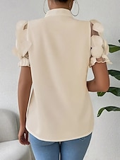 ieftine Topuri din dantelă-Bluză Pentru femei Negru Alb Roșu-aprins Culoare solidă / simplă Dantelă Funde Zilnic Elegant Guler în picioare Fit regulat S