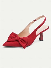 olcso Cicás sarkú cipők-női velúr slingback sarkú cipő – hegyes orrú cicasarkú masnival, elegáns pumpák bulikhoz és irodai viselethez