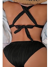 billiga Bikiniset-Dam Badkläder Bikini 2 st Kaxig Baddräkt Öppen rygg Smal Semester Standkläder Ensfärgat V-hals Ärmlös Baddräkter
