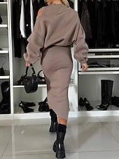 preiswerte Einfaches Kleid-Damen Maxikleid Pullover Kleid Sommer Kleid Athletisch Kleid Unifarbenes Lässig Urlaub Daily Regular Fit Unifarben Ärmellos Rundhals Schwarz Wein Braun Grau Sommer