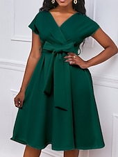 levne Kentucky šaty-Kentucky Derby Dámské Midi šaty Áčkové šaty Letní šaty Fit A Flare šaty Semiformální šaty Kentucky Derby Svatební host Koktejlový večírek Běžný Grafika Krátký rukáv Do V Černá Bílá Žlutá Rubínov