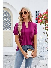 billige Kvinne Enkle Topper-Dame Boho T-skjorte Grafisk عادي Bohem søt stil Stilfull Kortermet Puffermer V-hals Vanlige topper Daglig Ut på byen Helg Trykt mønster Grå og Hvit Svart+Hvit+Grå Svart Lysegrønn Vin Sommer