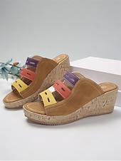 abordables Sandalias de cuña-Sandalias de cuña multicolores para mujer: elegantes sandalias tipo slide con punta abierta y plataforma cómoda para conjuntos casuales de verano