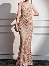 levne Večerní šaty-mořská panna / trubka večerní šaty geometrický vzor elegantní šaty formální svatební host délka na podlahu bez rukávů do výstřihu polyester s flitry 2025