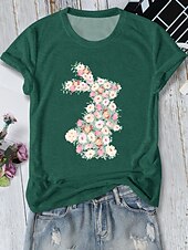 abordables Camiseta de Pascua-Semana Santa Mujer Camiseta Floral Animal Elegante Casual Manga Corta Escote en Pico Tops regulares Diario Estampado Rosa Azul Marino Azul Piscina Verde Oscuro Verano Primavera