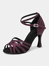 economico Scarpe per balli latini-sandali da ballo latino con strass viola e cinturino alla caviglia – design elegante per balli latini ed eventi speciali