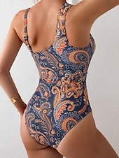 economico Costumi interi-Per donna Costumi da bagno Un pezzo Monokini Costume da bagno Schiena scoperta Fasciante in vita Vita alta Taglia piccola Festività Abbigliamento mare Motivo cashemire Halter Neck Senza maniche