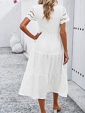 ieftine Rochii Albe din Dantela-Pentru femei Rochii Midi Rochie albă Rochie de dantela Rochie casual Rochie de vară Modă În aer liber Concediu Dată Fit regulat Simplu Manșon scurt Stil Nautic Negru Alb Trifoi Vară Primăvară