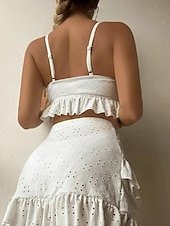 cheap 3 Pieces Bikini Set-Women&#039;s Swimwear Bikini Three Piece Skirt Swimsuit Backless Slim Vacation Beach Wear Solid Color V Neck Sleeveless Bathing Suits