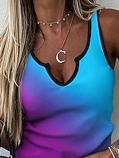 preiswerte Grafiktank-Damen Cami Tank Top Ombre Stilvoll Lässig Ärmellos Eingekerbter Ausschnitt Reguläre Tops Täglicher Druck Blau Sommer