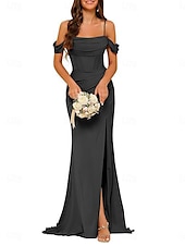cheap Bridesmaid Dresses-A-Line Bridesmaid Dress Spaghetti Strap Sleeveless Elegant Floor Length Nylon with Split Front 2022