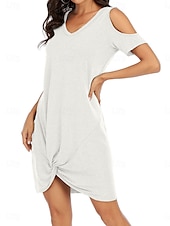 ieftine Rochie simplă-Rochie mini pentru femei Rochie înfășurată Rochie tip T-shirt Rochie tip Tee Rochie de culoare solidă Rochie tip shift Rochie Off The Shoulder Casual Vacanță Casual Zilnică Ajustare regulată Grafic