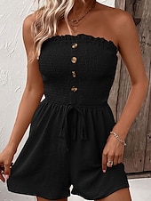 abordables combinaisons décontractées-Femme Normal Combishort Actif Couleur unie Sans Manches Sans Bretelles Boutons Cordon Vacances du quotidien Standard Noir Bleu Vert Eté