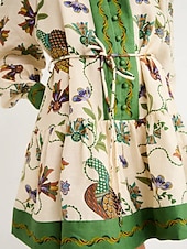 preiswerte Hawaiikleid-Damen Minikleid A Linie Kleid Sommerkleid Figurbetontes Kleid Kleid mit Puffärmeln Urlaub Cocktail Urlaub Täglich Regular Fit Blumen Graphic Langarm Kargen Grün Sommer