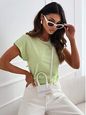 cheap T-shirts-Blouse Women&#039;s Black Yellow Light Green Solid / Plain Color Knitting Daily Elegant Round Neck Regular Fit S
