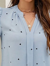 Χαμηλού Κόστους Λουλουδάτες μπλούζες-Γυναικεία Πουκάμισο Μπλούζα Στάμπα Καρδιά Κομψό Καθημερινά Στυλάτο Κοντομάνικο Λαιμόκοψη V Κανονικά μπλουζάκια Καθημερινά Δουλειά Αργίες Μαύρο Ανθισμένο Ροζ Μπεζ Μπλε Απαλό Καλοκαίρι Άνοιξη