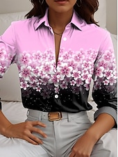 economico Top Floreali-Per donna Camicia Floreale Casual Manica Lunga Colletto a Camicia Top Regolari Lavoro Quotidiano Bottoni Stampato Rosa Blu Verde Primavera Autunno Inverno