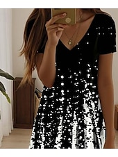 cheap Art&amp;Design Dress-Women&#039;s Mini Dress Casual Dress Elegant Stylish Casual Daily Regular Fit Ombre Geometric Plaid Short Sleeve Crew Neck Black And White Summer