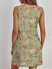 ieftine Rochii florale-Pentru femei Rochie Mini Rochie A line Rochie Tip Maieu Epocă Stilat Casual Zilnic Fit regulat Floral Grafic Fără manșon În U Trifoi Vară Primăvară