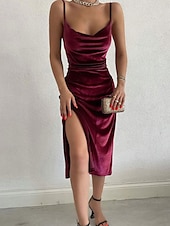 preiswerte Einfaches Kleid-Damen Midi Kleid Slip Kleid Bodycon Kleid Formal Formelle Party Reguläre Passform Grafik Ärmellos Träger Schwarz Weinblau Sommer Frühling