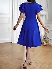 preiswerte Einfaches Kleid-Damen Midi Kleid Korsett Kleid T-Shirt Kleid Tee Kleid Einfarbig A-Linien Kleid Lässig Urlaub Alltag Reguläre Passform Grafik Kurzarm V-Ausschnitt Schwarz Wein Blau Grün Sommer
