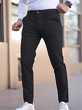Недорогие Чино-Муж. Выпускной Штаны Чино Брюки Повседневные брюки Пуговицы Карман Полотняное плетение Комфорт Официальные Для вечеринок Офис Мода Классический Джинсовый Синий Черный 1 # Слабоэластичная