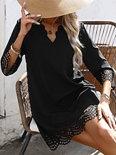 preiswerte schwarzes Minikleid-Damen Minikleid schwarzes kleid Freizeitkleid Cocktailkleid Abendkleid Basic Lässig Urlaub Täglich Normale Passform Einfach Dreiviertelarm V Ausschnitt Schwarz Rote Blau Sommer