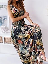 abordables Robes de vacances-Femme Robe Maxi Robe casual mode Décontractées Vacances Casual du quotidien Standard Graphic Sans Manches Col V Noir Blanche Bleu Vert Eté Printemps
