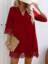 preiswerte schwarzes Minikleid-Damen Minikleid schwarzes kleid Freizeitkleid Cocktailkleid Abendkleid Basic Lässig Urlaub Täglich Normale Passform Einfach Dreiviertelarm V Ausschnitt Schwarz Rote Blau Sommer