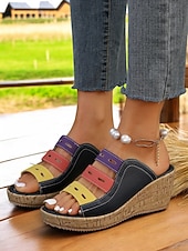 abordables Sandalias de cuña-Sandalias de cuña multicolores para mujer: elegantes sandalias tipo slide con punta abierta y plataforma cómoda para conjuntos casuales de verano