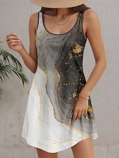 ieftine Rochii Art&amp;Design-Pentru femei Rochie Mini Rochie Mini Rochie de Vară Rochie A line Rochie Tip Maieu Epocă Stilat Casual Vacanță Zilnic Concediu Potrivire Largă Grafic Imprimare de marmură Fără manșon Stil Nautic