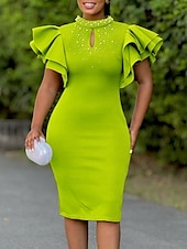 voordelige Bodycon uitgaansjurkjes-Dames Halflange jurk Gala jurk Feestjurk Satijnen Jurk Bruiloft gast jurk Elegant Formeel Feest Bruiloft gast Verloving Normale pasvorm Effen Korte mouw Coltrui Zwart Wit Blozend Roze Rood Zomer