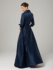 cheap Mom&#039;s Jumpsuits-Jumpsuit / Pantsuit Mother of the Bride  Elegant Party Simple Shirt Collar Ankle Length Satin 3/4 Length Sleeve with Bow(s)