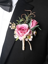 ieftine Bratara de dama-butoniera de nunta si corsajul de la incheietura mainii – accesorii florale elegante de trandafiri artificiali pentru mire, miri, domnisoare de onoare si evenimente speciale