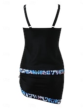 billiga Tankinis-Dam Badkläder Tankini 2 st Kjol Baddräkt Öppen rygg Hög midja Semester Standkläder Blommig Leopard V-hals Ärmlös Baddräkter
