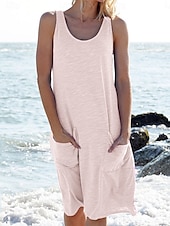 abordables Robe Simple-Robe midi femme Robe décontractée Robe sans manches Basique Décontractée Vacances Quotidienne Coupe régulière Graphique Sans manches Col en U Noir Blanc Rose Bleu ciel Été