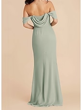 abordables Robes de demoiselle d&#039;honneur-Sirène / Trompette Robe de Demoiselle d&#039;Honneur  Épaules Dénudées Manche Courte Élégant Longueur au sol Chiffon Extensible avec Devant Fendu / Fronces 2022